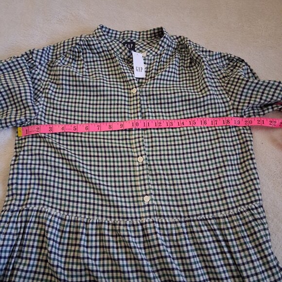 GAP NWT Women's Size Medium Green Navy Plaid Tiered Mini Dress - Picture 11 of 12
